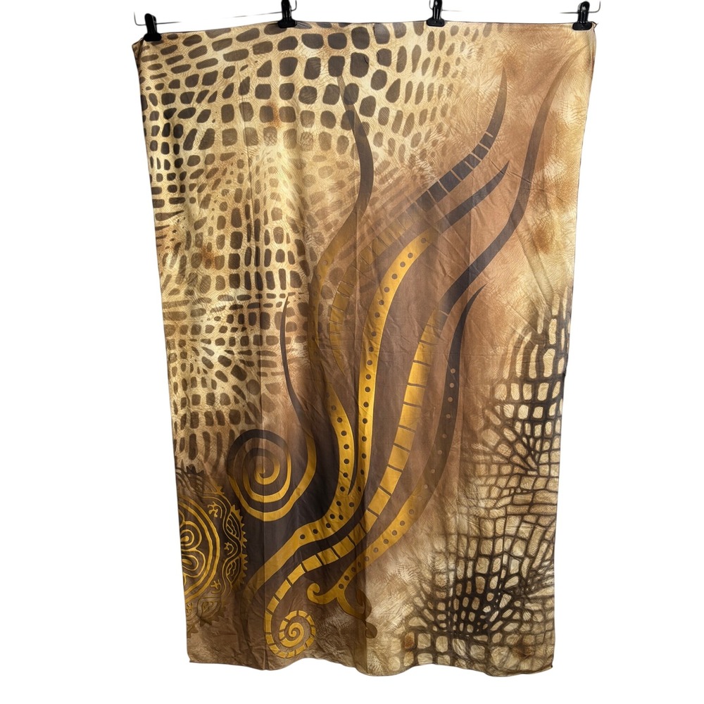 VTG Gottex Silver Animal Print Mesh Sarong Swim Cover Up Brown Gold Tribal Scarf